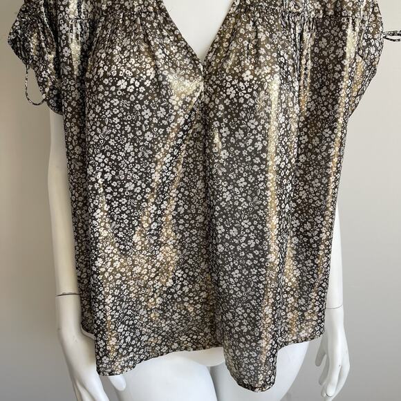 Anthropologie Current Air Metallic Gold Shimmer Ditsy Floral Top Size Small - Picture 4 of 11